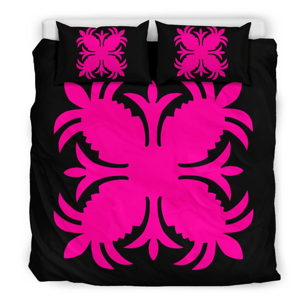 Hawaiian Bedding Set Royal Pattern - Black And Pink - A2 Style - Polynesian Pride