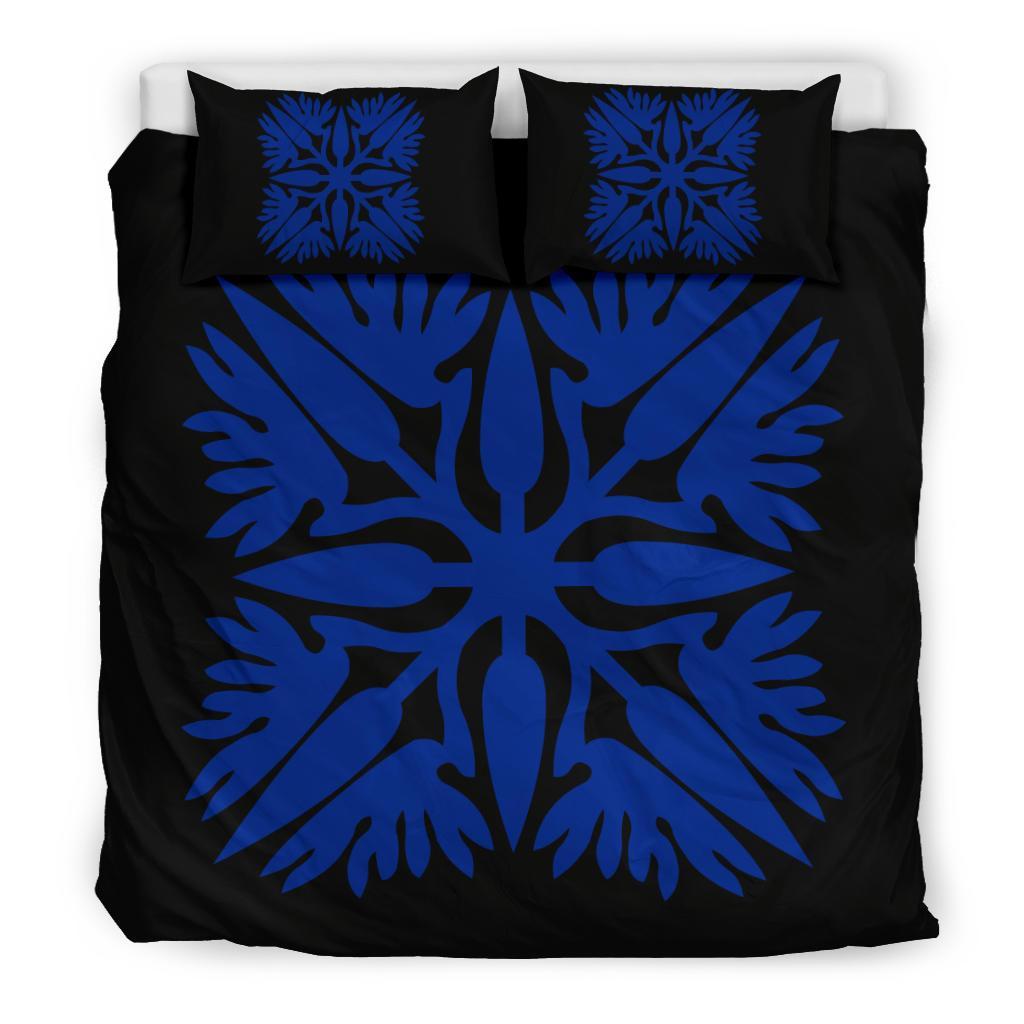 Hawaiian Bedding Set Royal Pattern - Black And Blue - A3 Style - Polynesian Pride