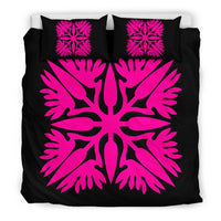 Hawaiian Bedding Set Royal Pattern - Black And Pink - A3 Style - Polynesian Pride