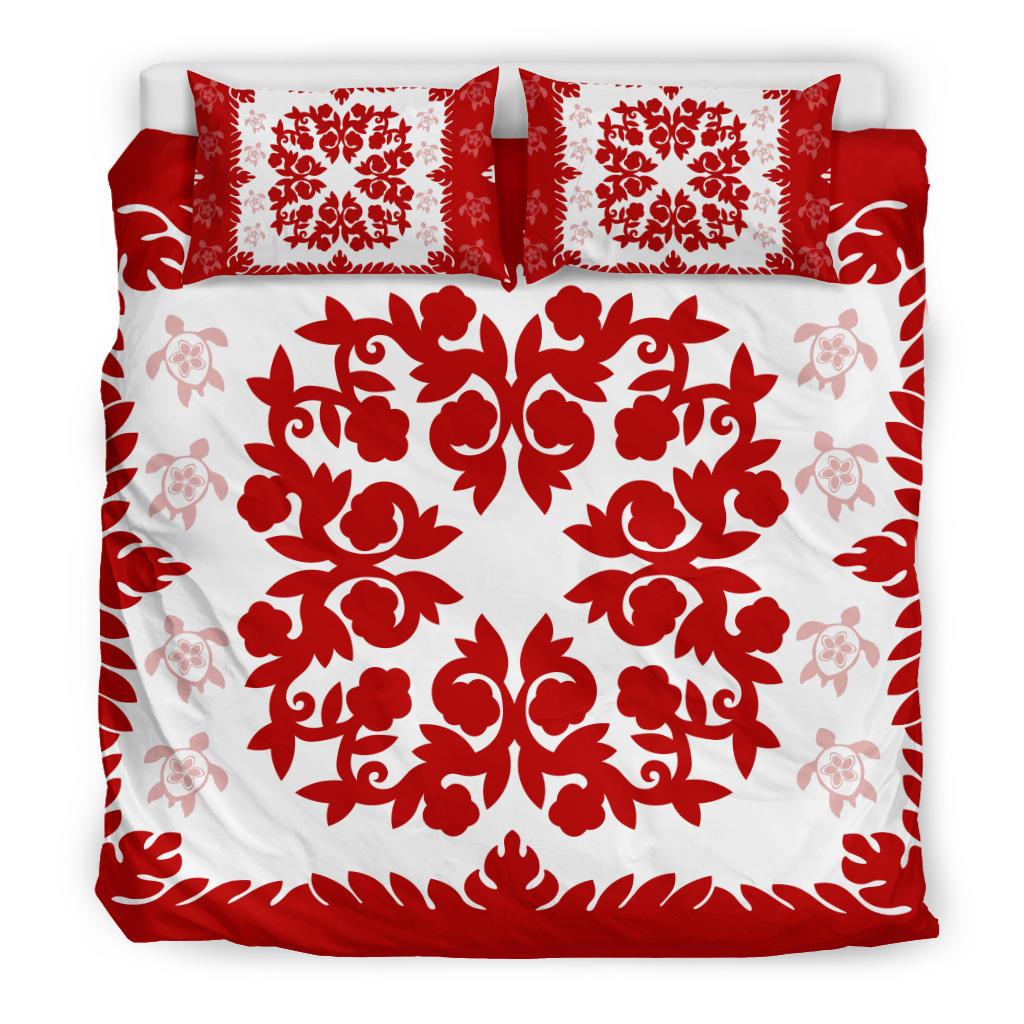 Hawaii Bedding Set - Hawaiian Quilt Plumeria Medallion Red - AH - Polynesian Pride
