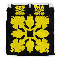 Hawaiian Bedding Set Royal Pattern - Black And Yellow - C1 Style - Polynesian Pride