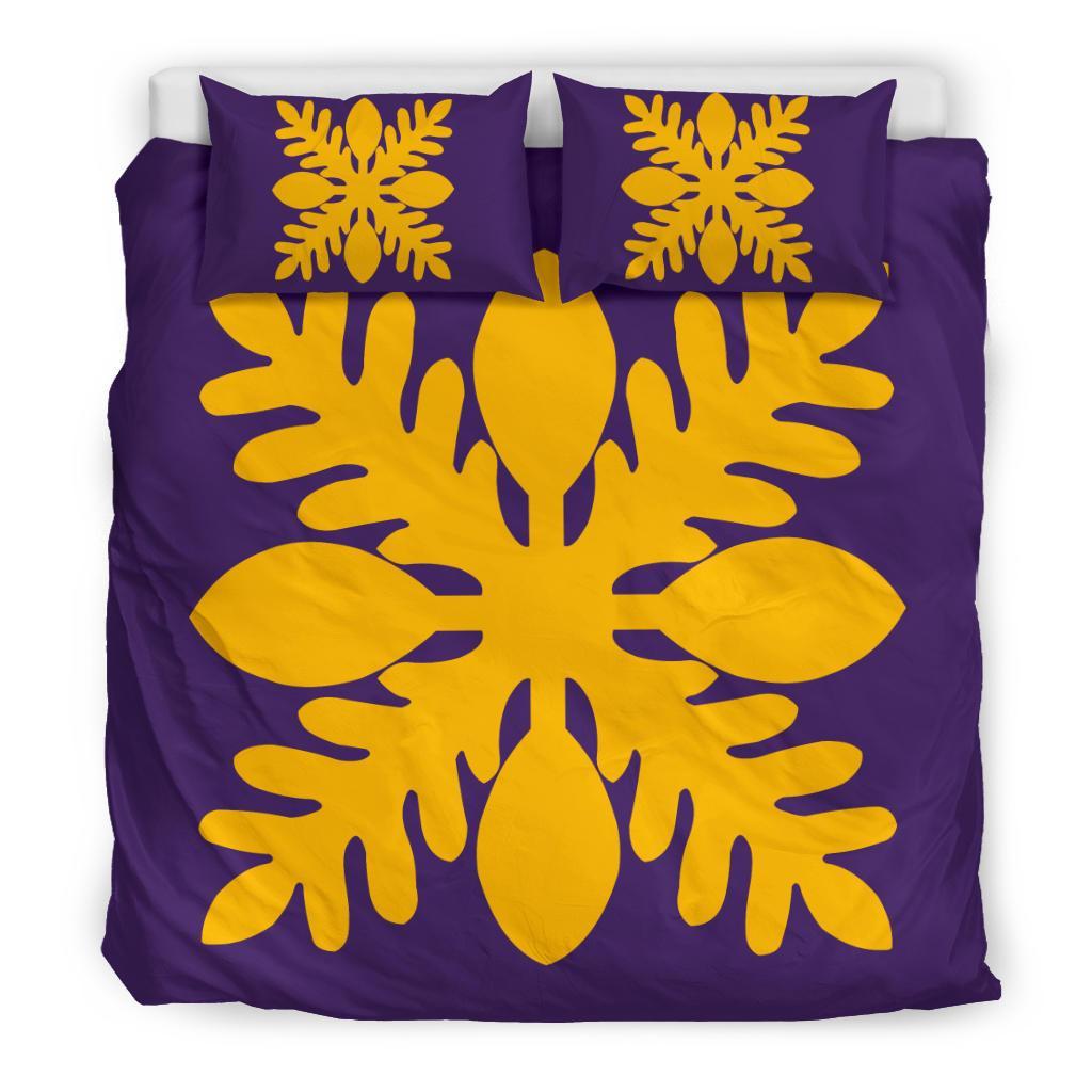 Hawaiian Royal Pattern Bedding Set - Purple And Gold - D1 Style - Polynesian Pride