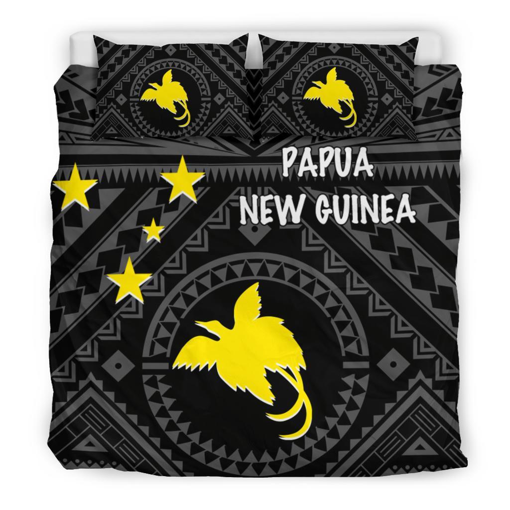 Papua New Guinea Bedding Set - Flag With Polynesian Patterns (Black) - Polynesian Pride