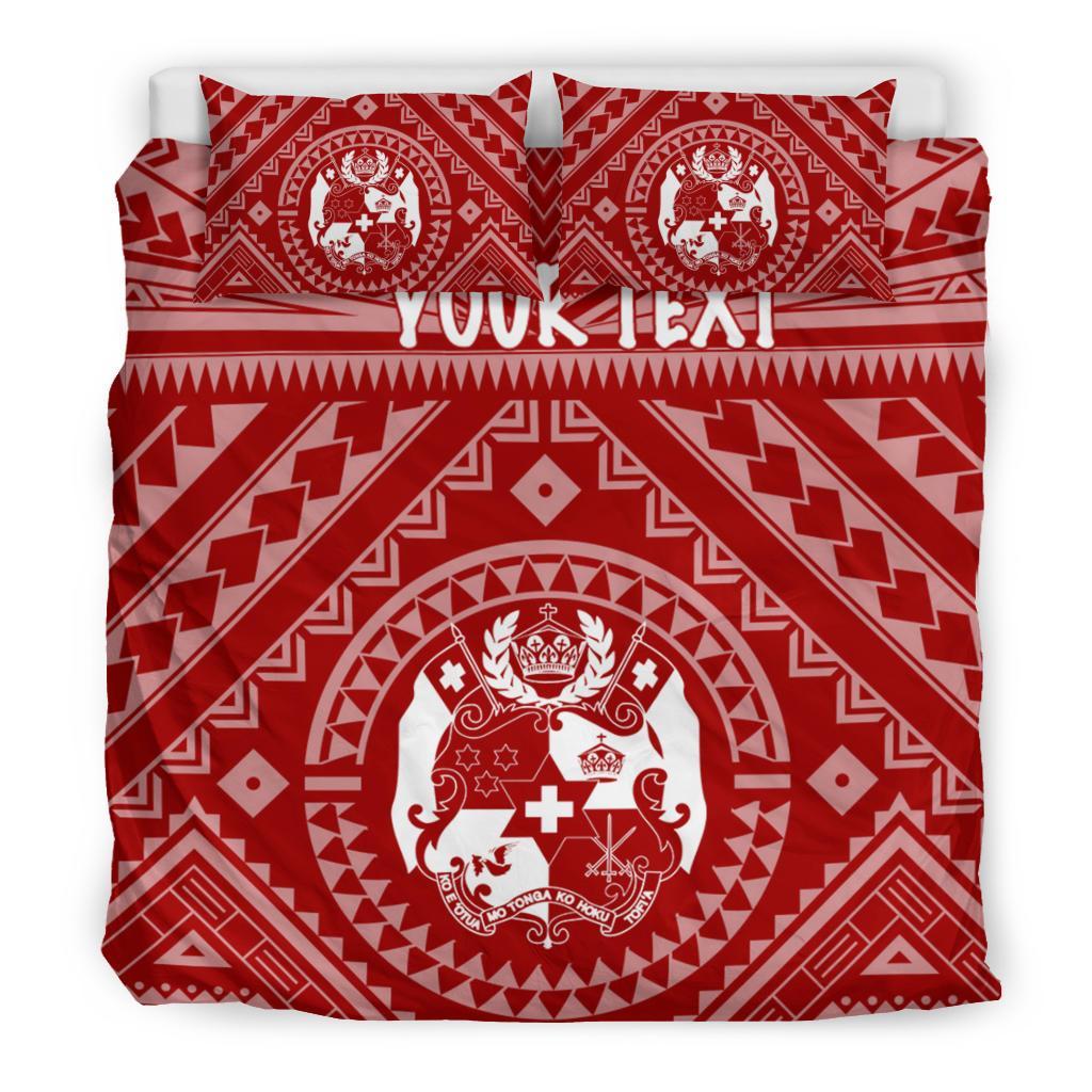 Tonga Personalised Bedding Set - Tonga Seal With Polynesian Tattoo Style (Red) - Polynesian Pride