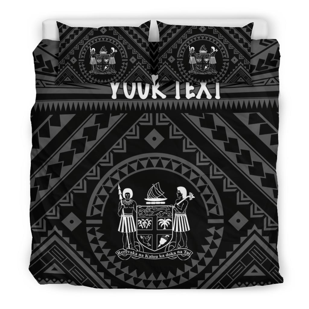 Fiji Personalised Bedding Set - Fiji Seal With Polynesian Tattoo Style ( Black) - Polynesian Pride