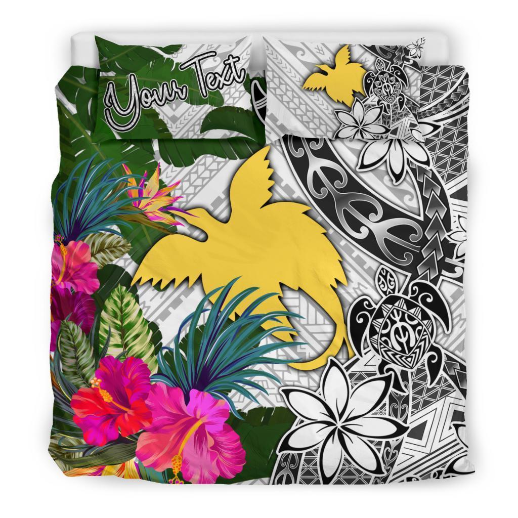 Papua New Guinea Custom Personalised Bedding Set White - Turle Plumeria Banana Leaf - Polynesian Pride