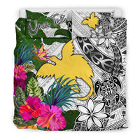 Papua New Guinea Custom Personalised Bedding Set White - Turle Plumeria Banana Leaf - Polynesian Pride