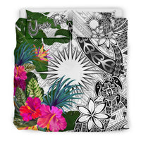 Marshall Islands Custom Personalised Bedding Set White - Turtle Plumeria Banana Leaf - Polynesian Pride