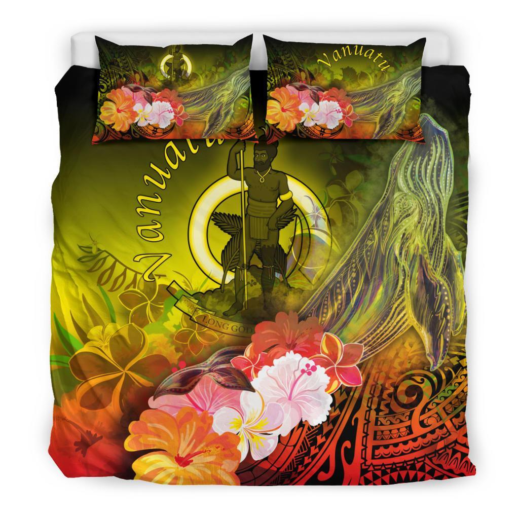 Vanuatu Bedding Set - Humpback Whale with Tropical Flowers (Yellow) - Polynesian Pride