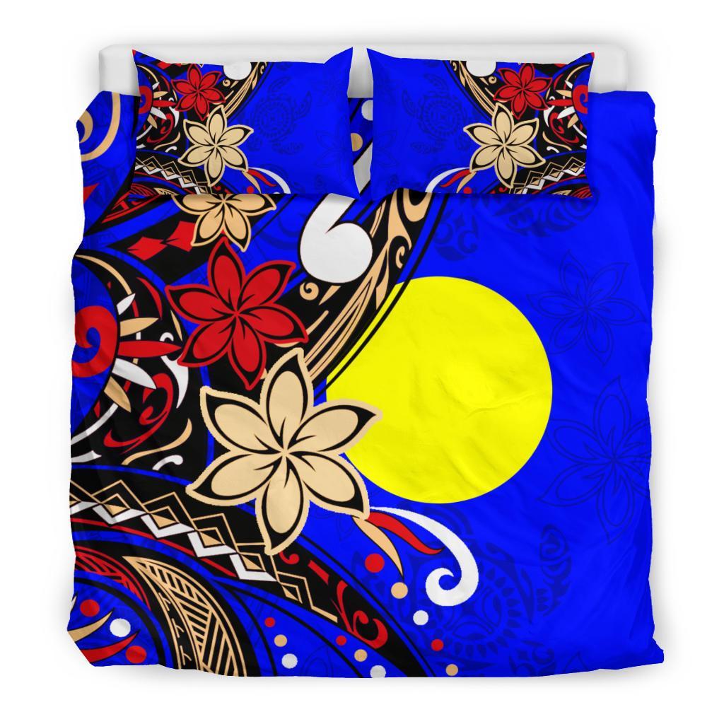 Palau Polynesian Bedding Set - Tribal Flower With Special Turtles Blue Color - Polynesian Pride