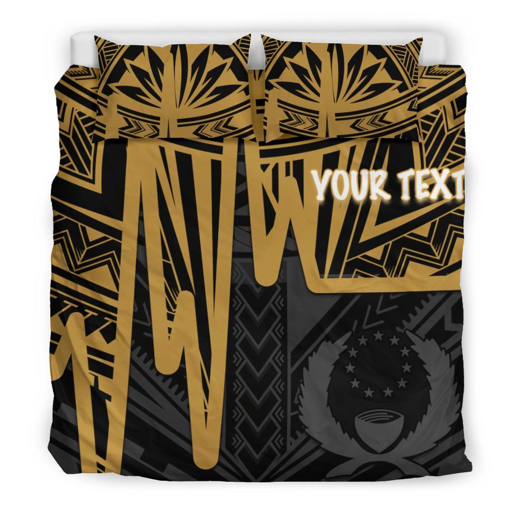 Pohnpei Personalised Bedding Set - Pohnpei Seal In Heartbeat Patterns Style (Gold) - Polynesian Pride