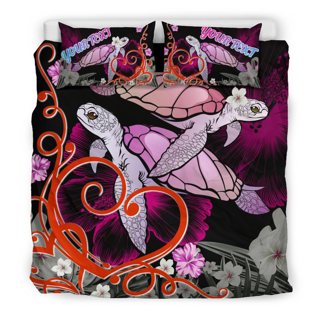 (Personalised) Hawaii Turtle Couple Valentine's Hibiscus Plumeria Bedding Set - Valentine Style - AH - Polynesian Pride