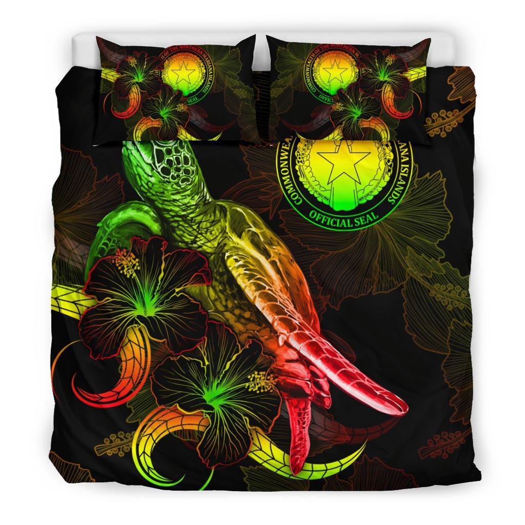 CNMI Polynesian Bedding Set - Turtle With Blooming Hibiscus Reggae Reggae - Polynesian Pride