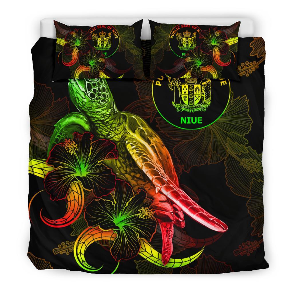 Niue Polynesian Bedding Set - Turtle With Blooming Hibiscus Reggae - Polynesian Pride