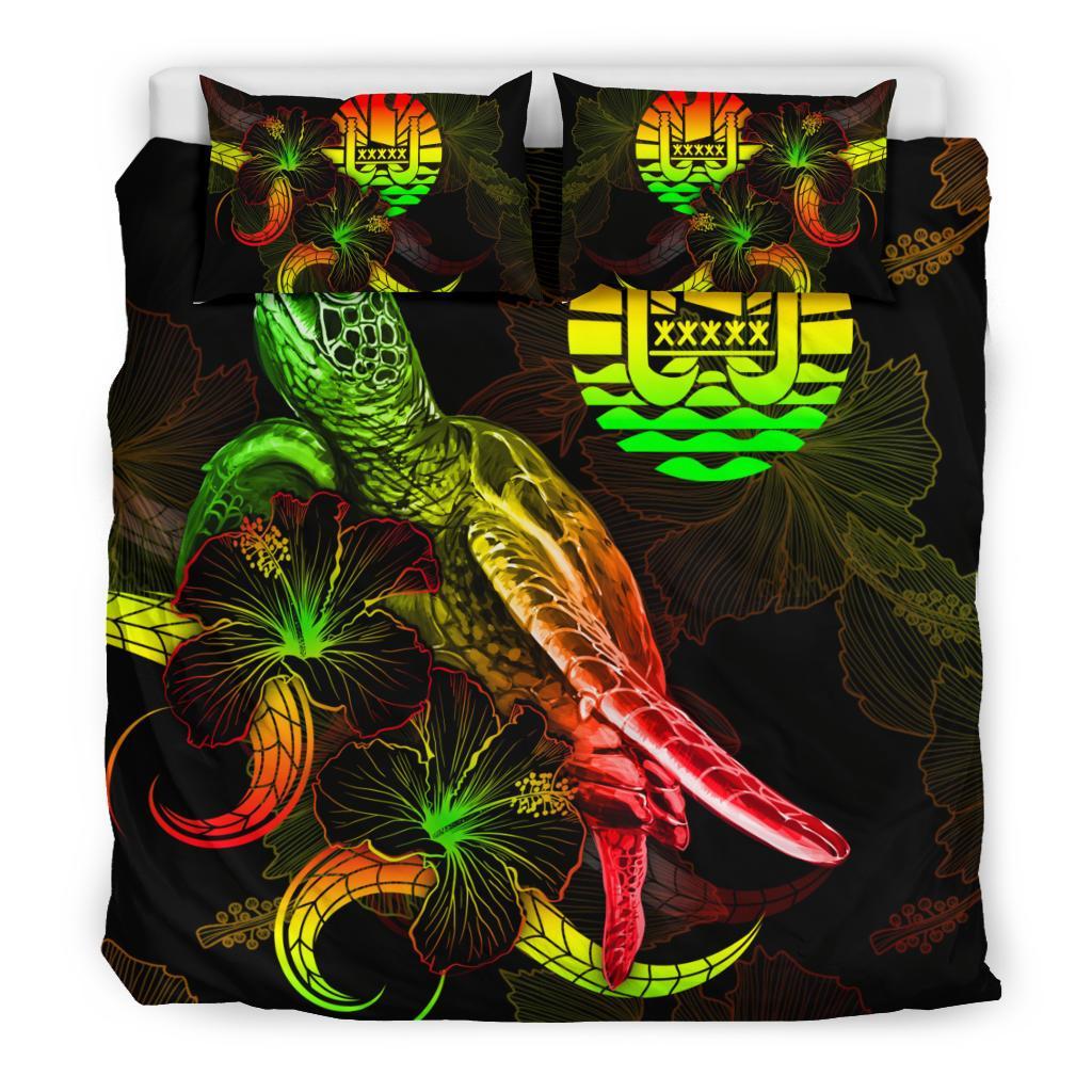 Tahiti Polynesian Bedding Set - Turtle With Blooming Hibiscus Reggae - Polynesian Pride