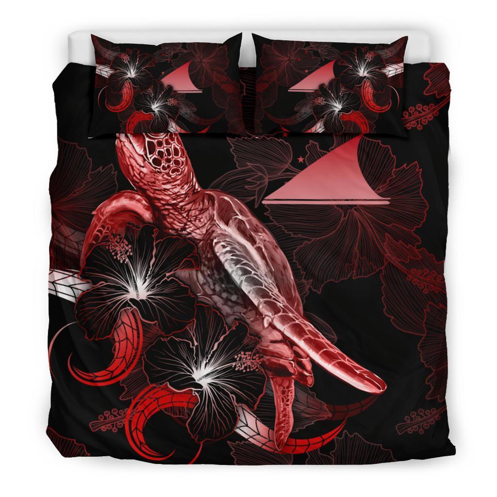 Tokelau Polynesian Bedding Set - Turtle With Blooming Hibiscus Red - Polynesian Pride