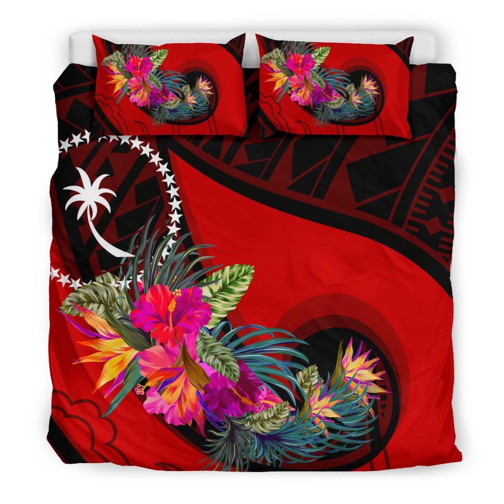 Chuuk Bedding Set - Polynesian Hook And Hibiscus (Red) - Polynesian Pride
