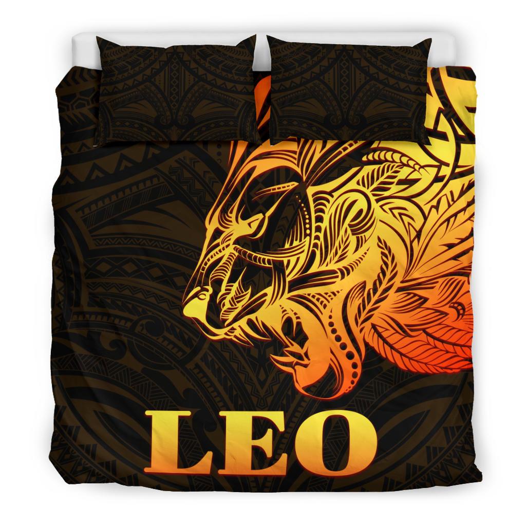 Sun In Leo Zodiac Bedding Set Polynesian Tattoo Simple - Orange Black - Polynesian Pride