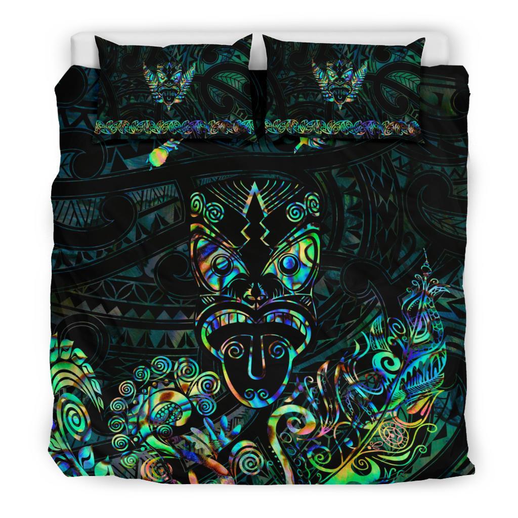 Maori Aotearoa Rugby Haka Bedding Set New Zealand Silver Fern - Paua Shell - Polynesian Pride