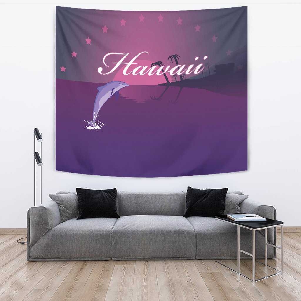 Hawaii Dolphin Violet Background Tapestry - Polynesian Pride