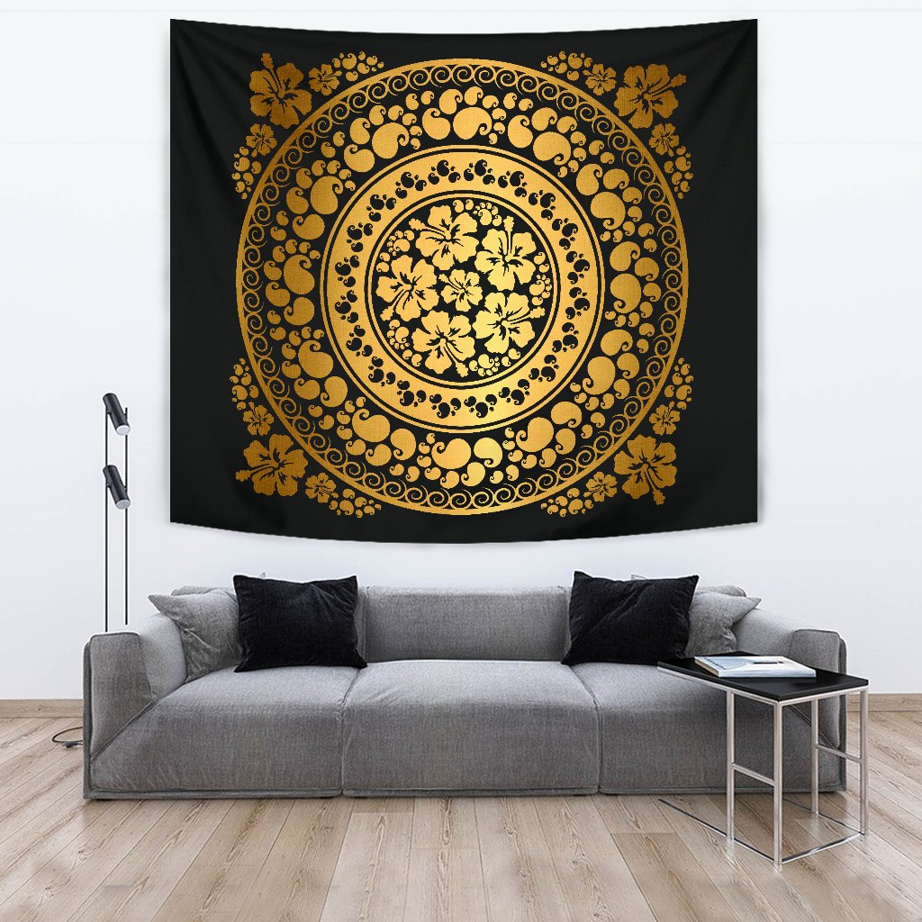 Hibiscus Gold Circle Tapestry - Polynesian Pride