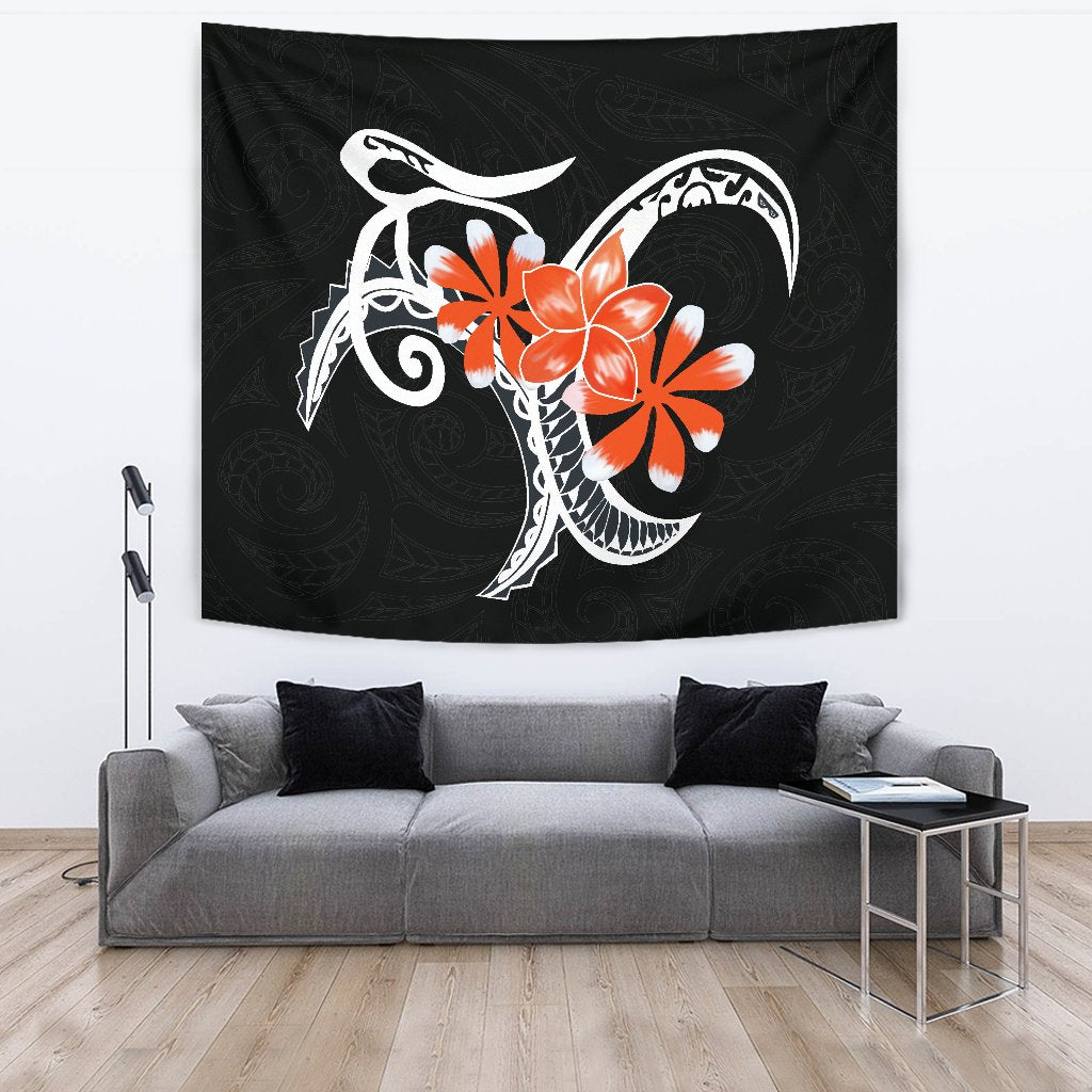 Plumeria Polynesia Orange Tapestry - Polynesian Pride