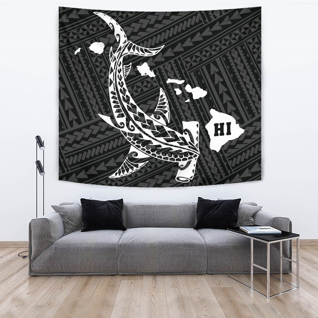 Hawaii Shark White Polynesian Tribal Tapestry - Polynesian Pride