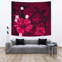 Hawaii Turtle Poly Tribal Pink Tapestry Wall Tapestry Pink - Polynesian Pride