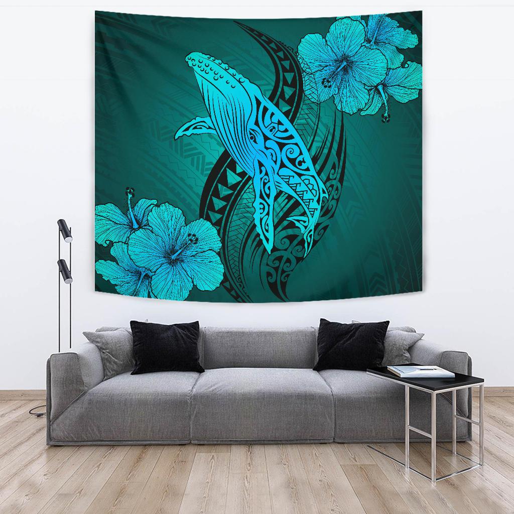 Hawaii Whale Swim Poly Turquoise Tapestry Wall Tapestry 150cm*150cm Blue - Polynesian Pride