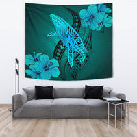 Hawaii Whale Swim Poly Turquoise Tapestry Wall Tapestry 150cm*150cm Blue - Polynesian Pride