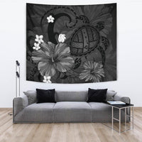 Hawaii Turtle Poly Tribal Gray Tapestry Wall Tapestry Gray - Polynesian Pride
