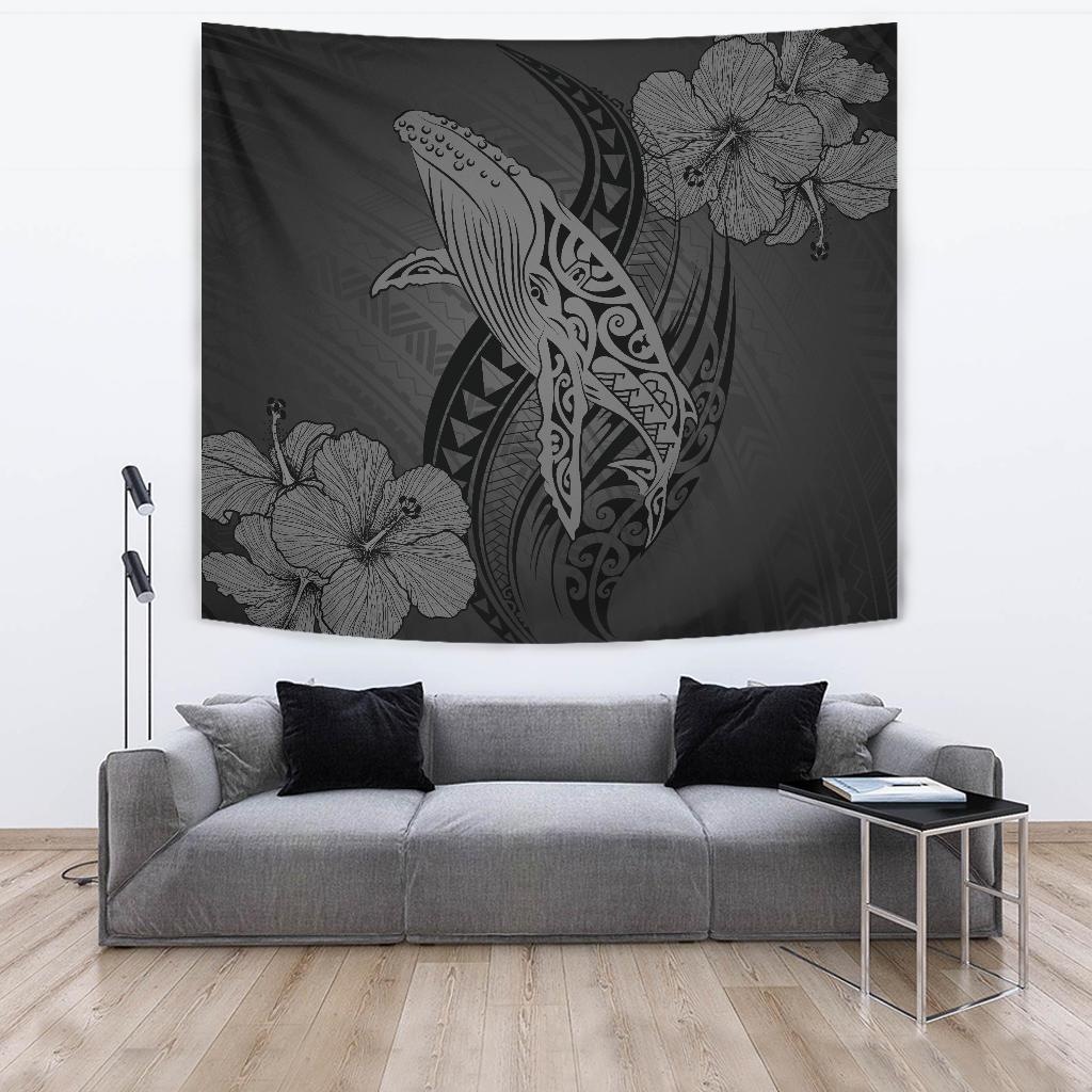 Hawaii Whale Swim Poly Gray Tapestry Wall Tapestry Gray - Polynesian Pride