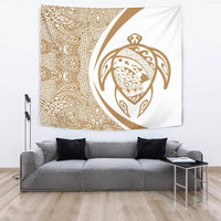 Hawaii Turtle Map Polynesian Tapestry - Circle Style Wall Tapestry Gold - Polynesian Pride