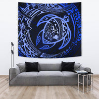Hawaiian Turtle Polynesian Blue Tapestry Wall Tapestry Blue - Polynesian Pride