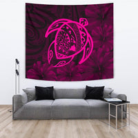 Hawaii Turtle Kanaka Map Hibiscus Poly Tapestry - Pink Wall Tapestry 150cm*150cm Pink - Polynesian Pride