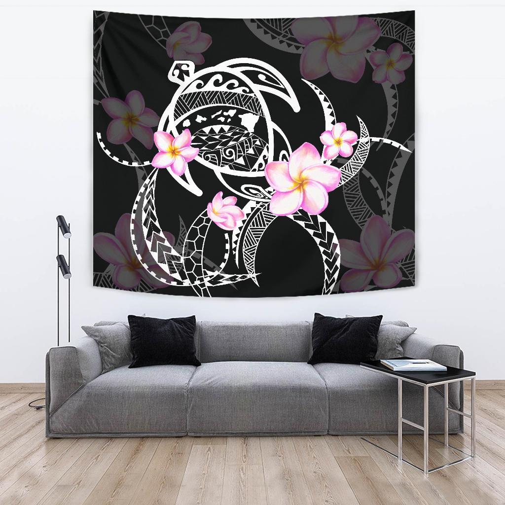 Hawaii Turtle Swim Poly Tapestry Wall Tapestry Large 104" x 88" Black - Polynesian Pride