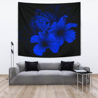 Hawaii Hibiscus Tapestry - Turtle Map - Blue Wall Tapestry 150cm*150cm Blue - Polynesian Pride