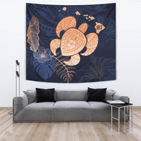Personalized - Hawaii Kakau Polynesian Turtle Map Tapestry - Indigo Wall Tapestry Blue - Polynesian Pride
