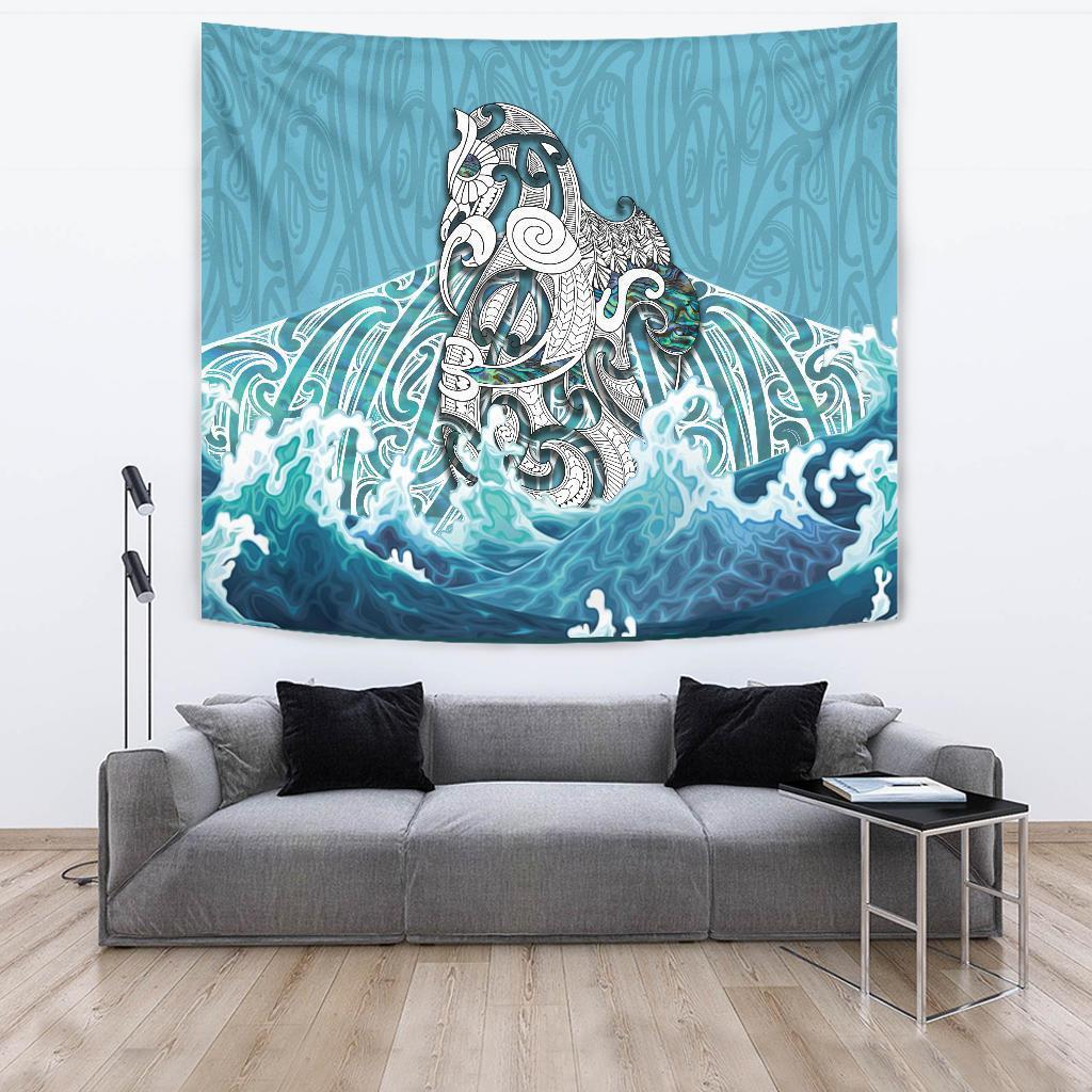 Maori Manaia The Blue Sea Tapestry Wall Tapestry Large 104" x 88" Blue - Polynesian Pride