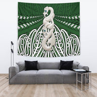 Maori Moko Tattoo Tapestry, Manaia Pounamu Wall Tapestry Large 104" x 88" Green - Polynesian Pride