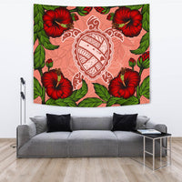 Hawaii Turtle Hibiscus Pink Tapestry - Fide Style Wall Tapestry Pink - Polynesian Pride