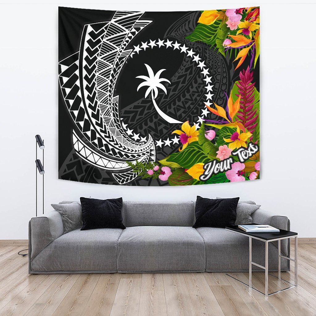 Chuuk State Tapestrys - Custom Personalised Seal Spiral Polynesian Patterns Wall Tapestry - Chuuk State Large 104" x 88" Black - Polynesian Pride