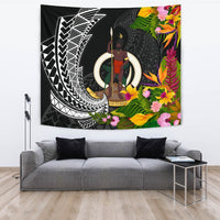 Vanuatu Tapestrys - Seal Spiral Polynesian Patterns Wall Tapestry - Vanuatu Large 104" x 88" Black - Polynesian Pride