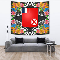 Wallis and Futuna Tapestrys - Tropical Flowers Style Wall Tapestry - Wallis and Futuna Large 104" x 88" Black - Polynesian Pride