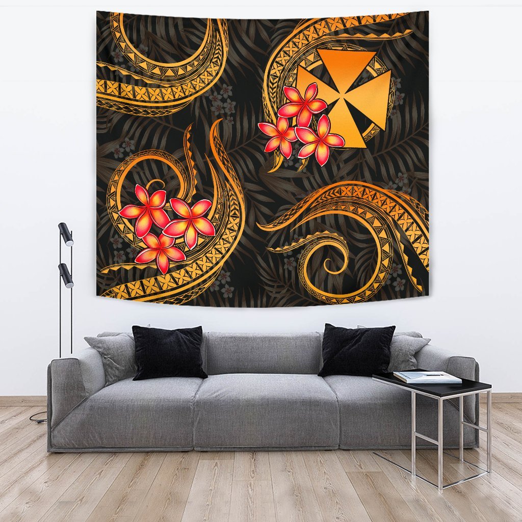Wallis and Futuna Tapestry - Gold Plumeria TAPESTRY Large 104" x 88" GOLD - Polynesian Pride