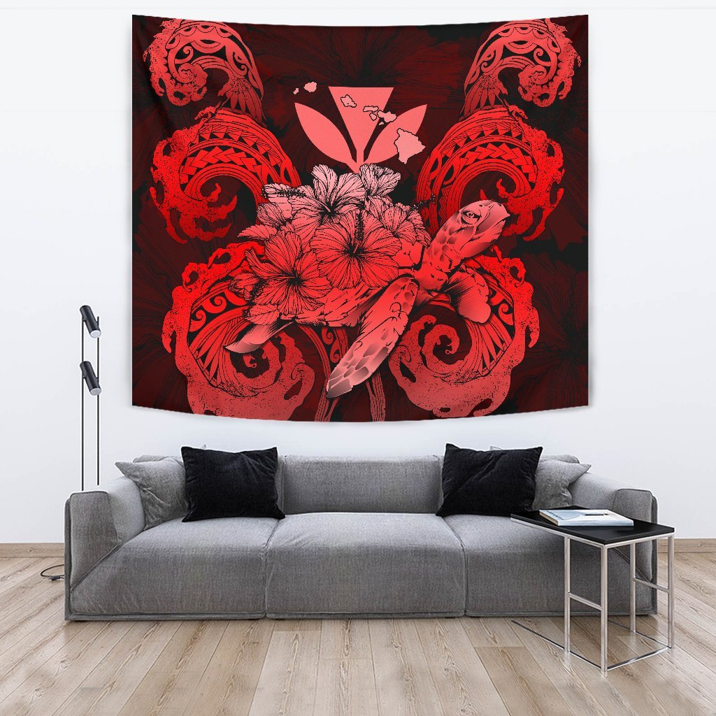Hawaii Turtle Wave Polynesian Tapestry - Hey Style Red Wall Tapestry 150cm*150cm Red - Polynesian Pride