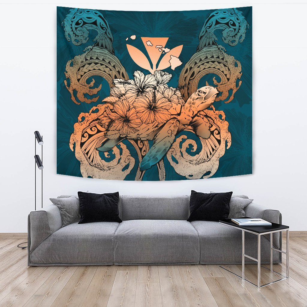 Hawaii Turtle Wave Polynesian Tapestry - Hey Style Orange Wall Tapestry 150cm*150cm Orange - Polynesian Pride