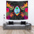 Guam Slide Tapestry - Polynesian Hibiscus Pattern Wall Tapestry Large 104" x 88" Black - Polynesian Pride