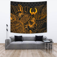 Pohnpei Tapestry - Turtle Hibiscus Pattern Gold Wall Tapestry Large 104" x 88" Gold - Polynesian Pride