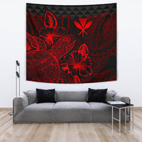 Polynesian Hawaii Tapestry - Turtle Hibiscus Pattern Red Wall Tapestry Large 104" x 88" Red - Polynesian Pride